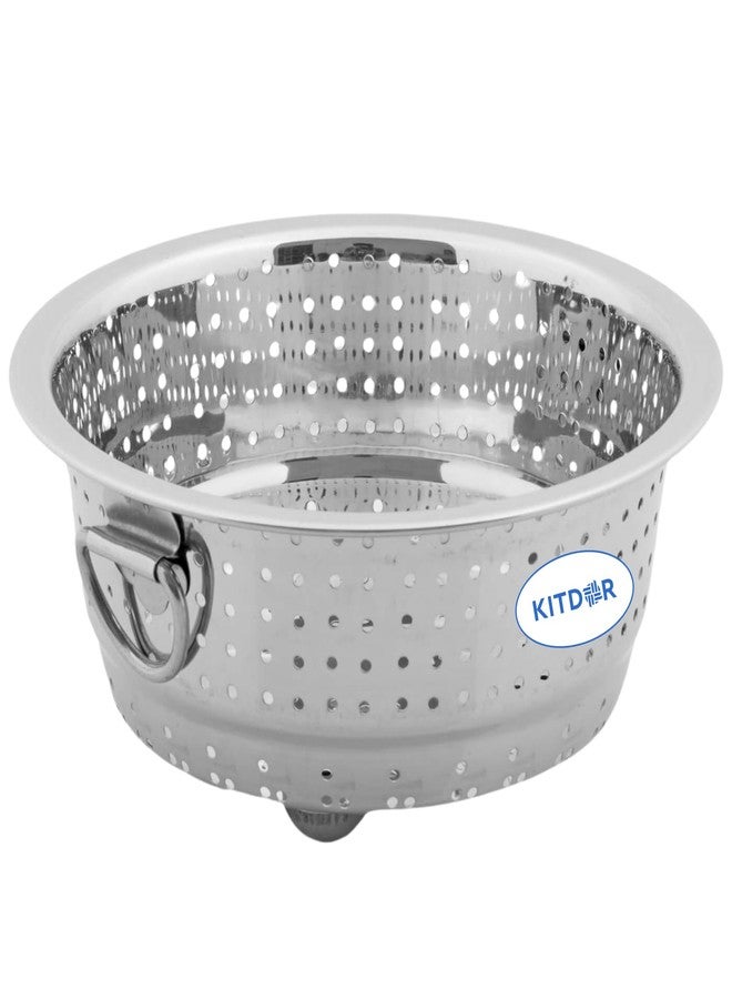Kitdor Stainless Steel Rice Strainer for Kitchen (Regular) | Steel Colander for Washing Vegetables, Fruits, Rice, Pulses, Noodles and Pasta (with Stand and Handles) - Image 4